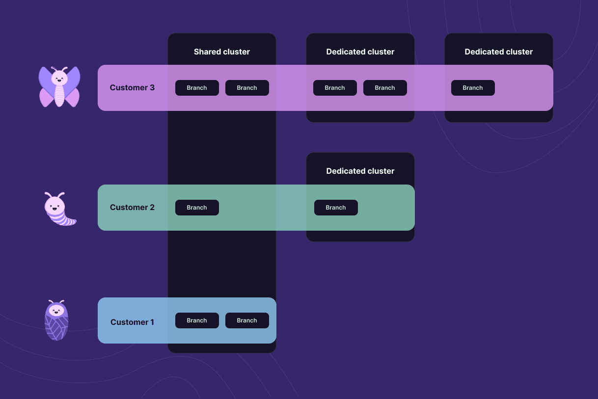 Postgres branches allocated to shared and dedicated clusters